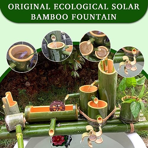 2-poziomowa fontanna ogrodowa, bambusowa pompka, system cyrkulacji wody, naturalny zestaw fontanny do użytku na zewnątrz, do fontanny solarnej dla relaksu