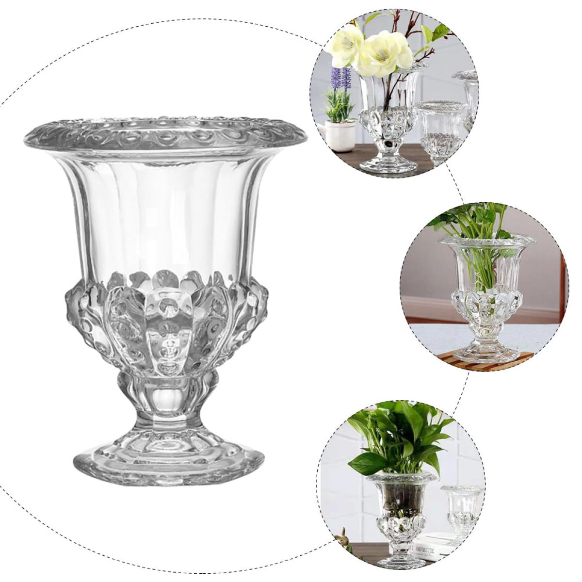 Jarrón de Vidrio Transparente para Flores y Velas, Decoración | Hogar, Sala y Boda, Estilo Retro Fresco y Sencillo, Pieza Única para Uso Prolongado