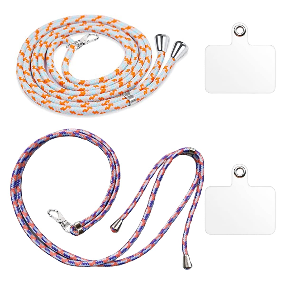 Morices Purple+Orange 2 Pcs Universal Cell Phone Lanyard With Patches, Adjustable Nylon Neck Strap Crossbody Strap For Badge Key, Multipurpose Phone Necklace Compatible With Most Smartphone (Colored)