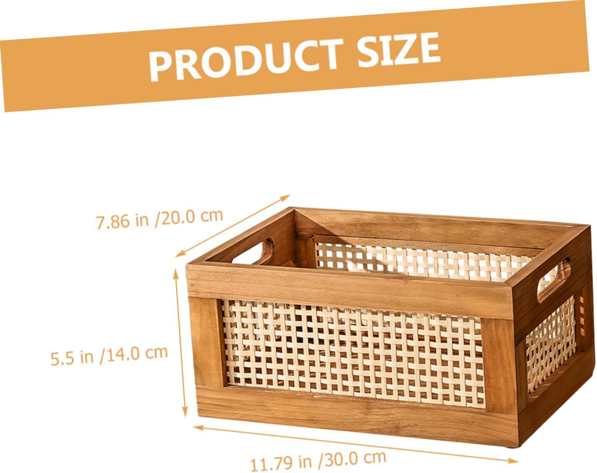 Retro Solid Wood Woven Storage Box Large Capacity Decorative Basket for Household Organization Multifunctional Small Organizer for Living Bedroom Bathroom Office and Nursery