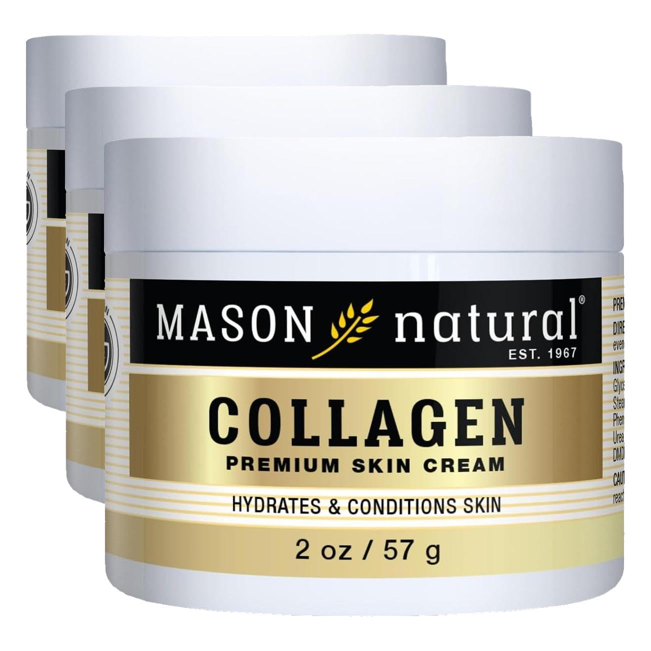 MASON NATURAL Collagen Premium Skin Cream - Anti Aging Face and Body Moisturizer, Intense Skin Hydration and Firmness, Pear Scent, Paraben Free, 2 OZ (Pack of 3)