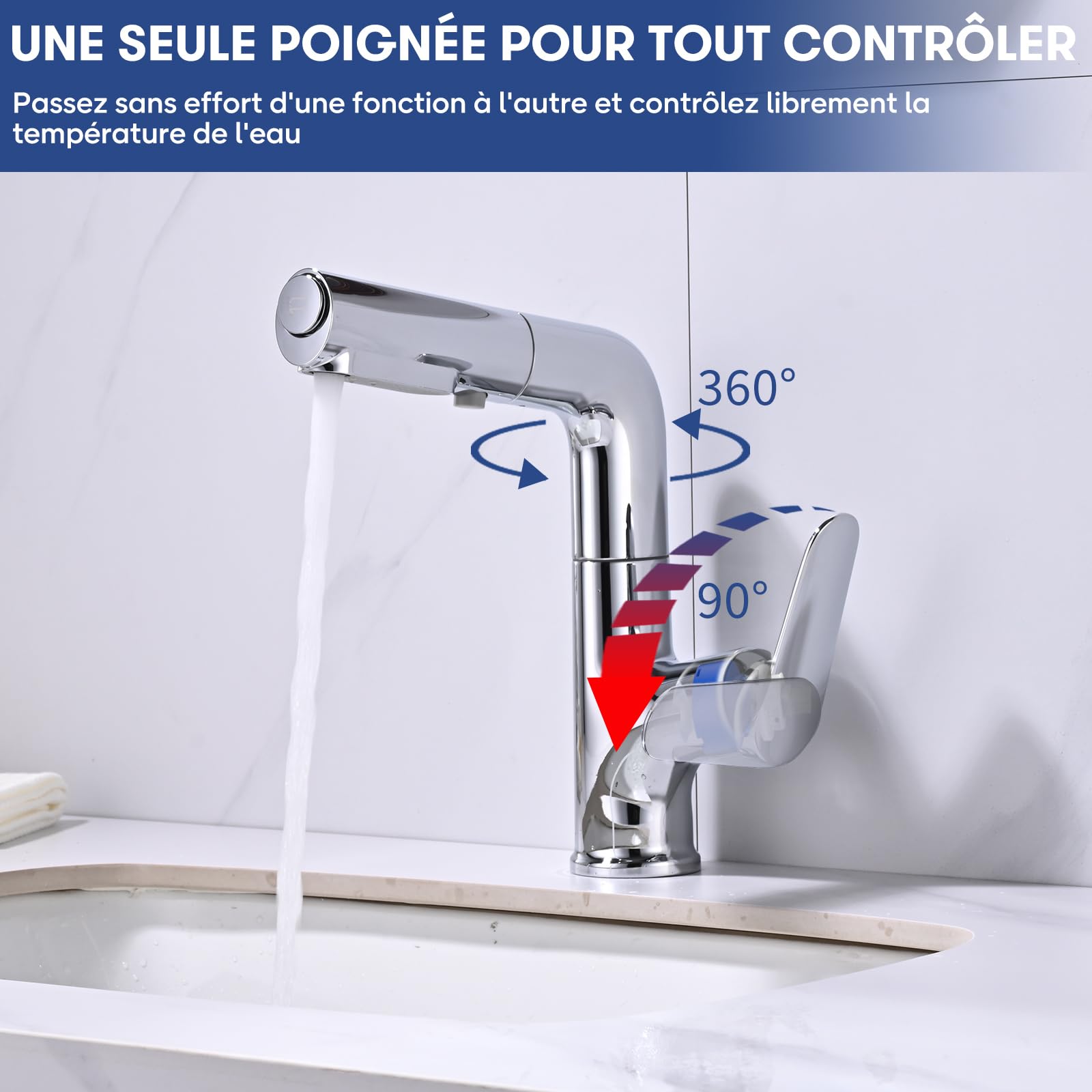 Robinet Salle De Bain Avec Douchette Extractible BuntHaus - Robinet Lavabo Chromé 2 Jets