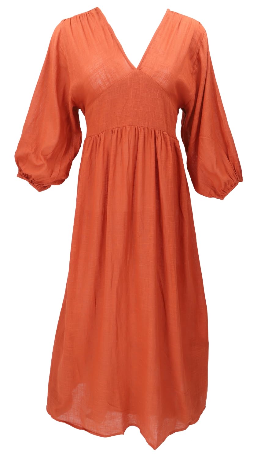 GURU SHOP Letnia sukienka w stylu boho, przewiewna sukienka z długim rękawem, bawełniana sukienka z głębokim dekoltem, damska bawełna