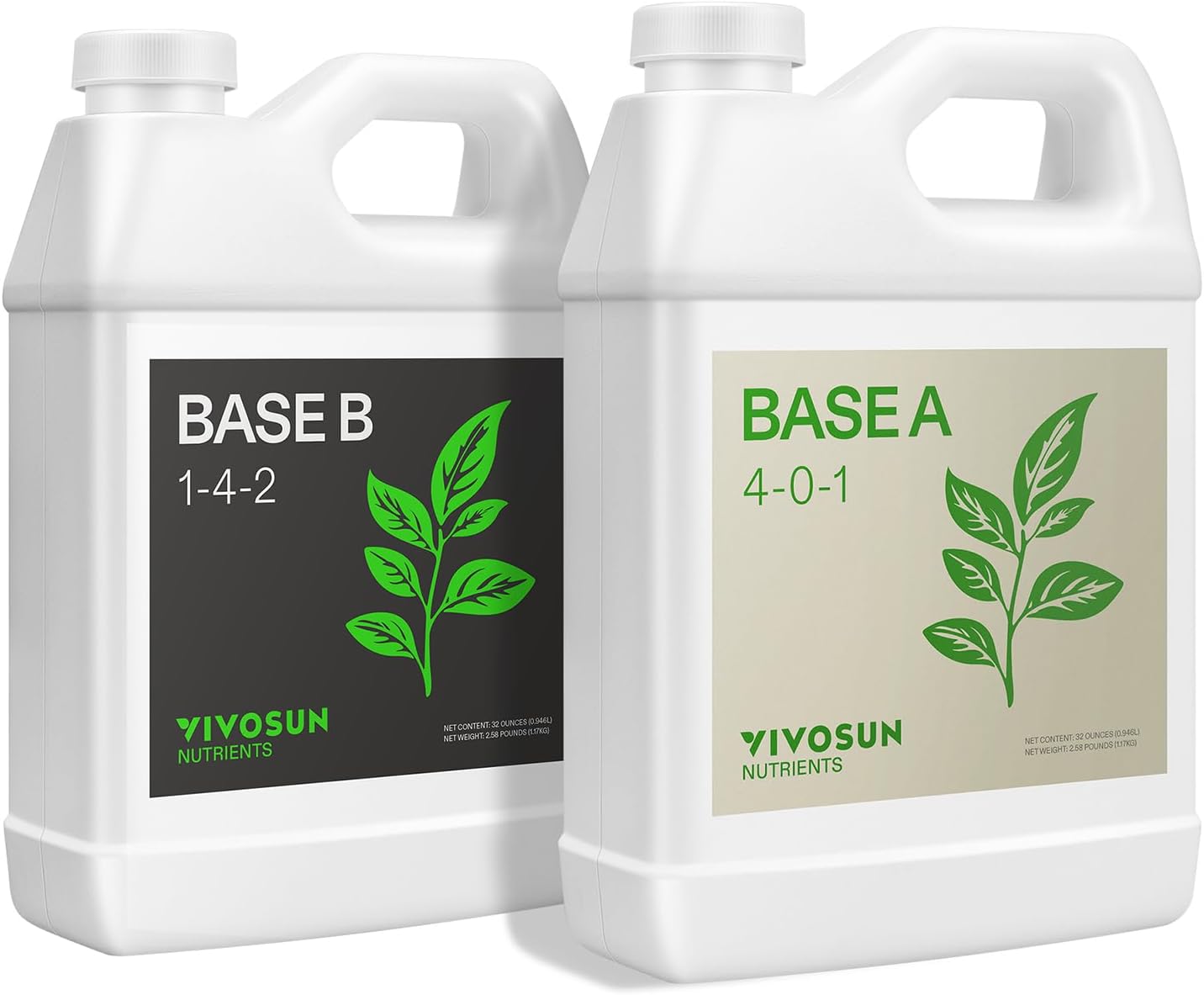 Liquid Nutrients Base A & B Bundle, Grow Big Hydroponic Fertilizer, Supports Vegetative and Flowering Stages for Outdoor, Indoor Plants, Best Plant Food, Set of Quarts