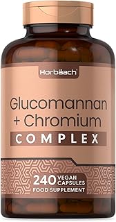 Glucomannan + kompleks pikolinat chromu | 240 wegańskich kapsułek | Konjac Root | przyczynia się do normalnej metabolizmu makroskładników odżywczych | Suplement diety z błonnika | Bez sztucznych konserwantów
