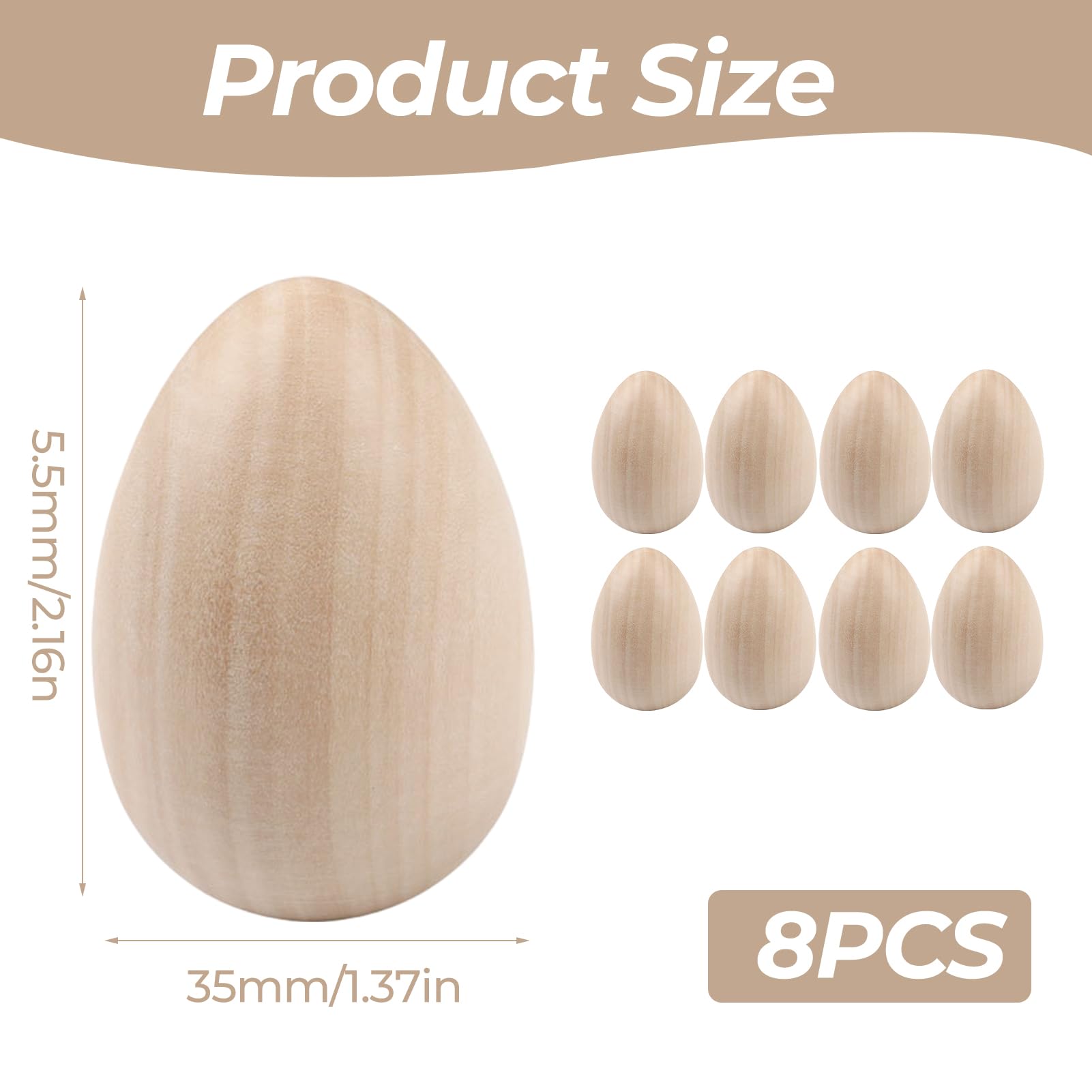 Œufs en Bois Naturel de Hêtre pour Artisanat de Pâques – Lot de 8