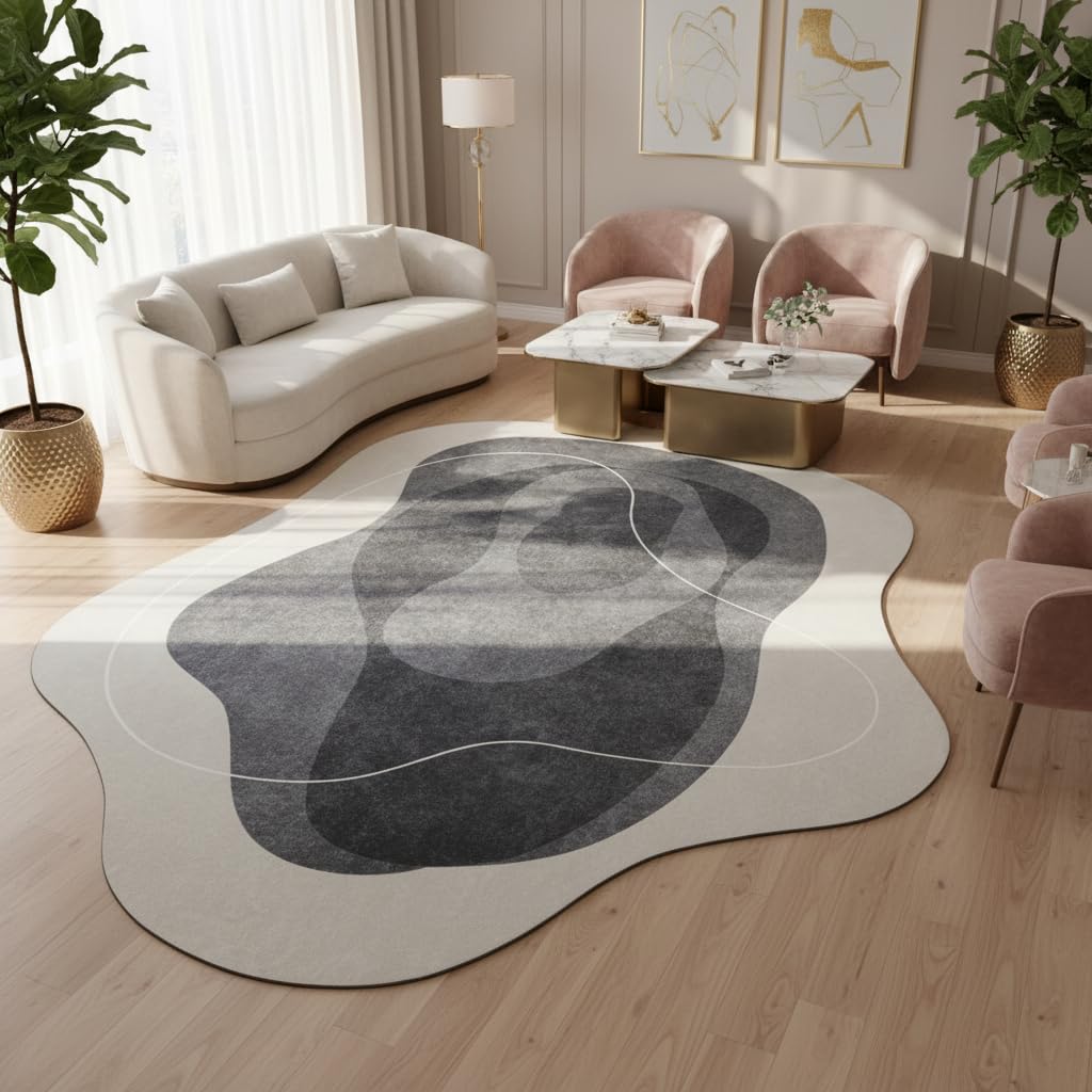 Ultra Soft Irregular Shaped Rug for Living Room Bedroom Diningroom Grey White 5x7 Area Rug Home Office Playroom Contemporary Modern Carpet Washable