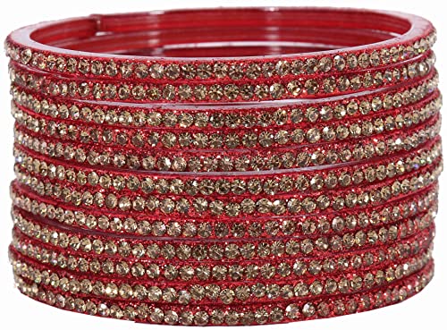 Image of NMII Glass with Zircon Gemstone and Beads Studdded Glossy Finished Traditional Bangle Set For Women and Girls