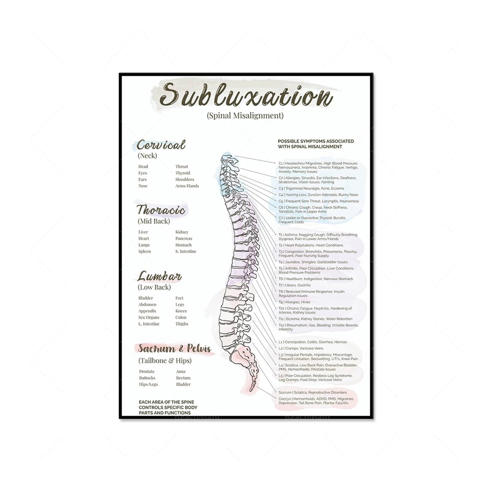 1 Szt. Plakat Podwichnięcia Kręgosłupa, Autonomiczny Układ Nerwowy Diagram Chiropraktyka Biuro Stres Chiropr(6,60x90cm Canvas)