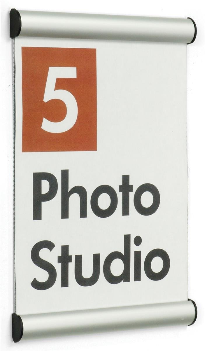 Displays2go, 8.5 x 11 Inches Sign Display Frame for Wall Mounted, Hinged Snap-Open Style, with Non-Glare Lens, Silver, Aluminum (PFWM85VH), Pack of 10