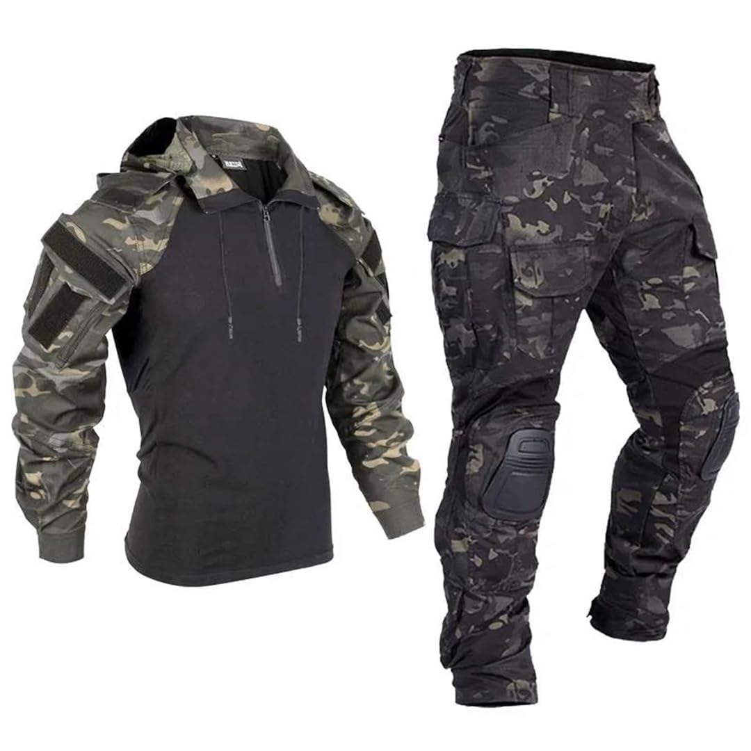 Paintball - Ropa de trabajo con múltiples bolsillos, táctica, camuflaje, camuflaje, rodilleras, pantalones