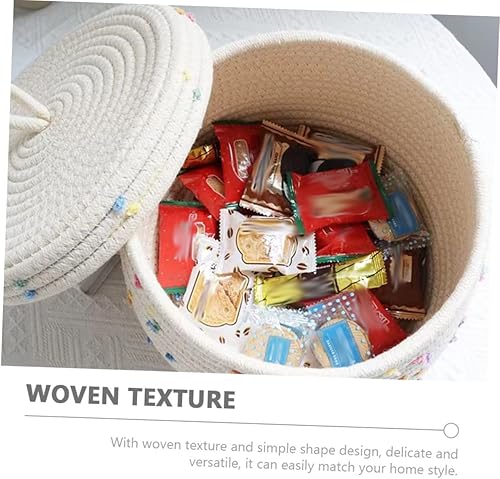 Miniatura 3 de CHILDWEET Cesta de almacenamiento tejida de cuerda de algodón con tapa, organizador de escritorio versátil y solución de almacenamiento para el