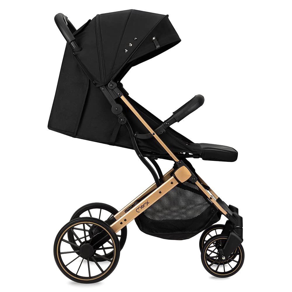MoMi ESTELLE DAKAR a partir de los 6 meses (hasta 22 kg), silla de paseo plegable con arnés de 5 puntos, cesta de la compra, barra telescópica, se mantiene de pie plegada