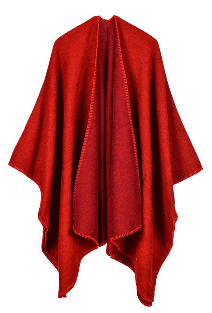 Hycurey Women Winter Knitted Faux Cashmere Poncho Capes Plus Size Shawl Cardigans Sweater Coat