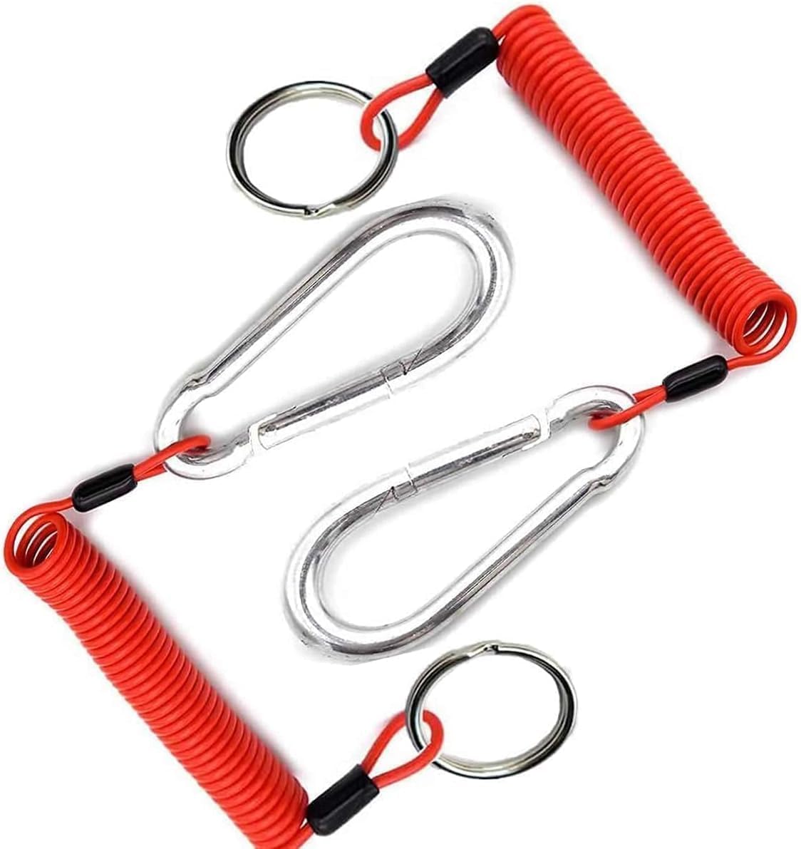 2PCS 6' Breakaway Trailer Cable Trailer Brake Cable RV Stainless Steel Spring Towing Coiled Wire Safety Straps Ground Clip,for Breakaway Switch