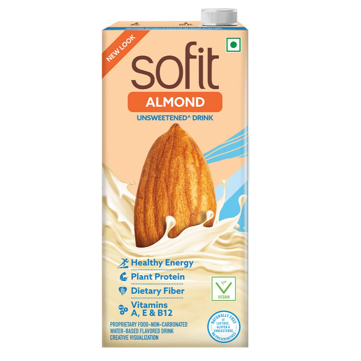 Sofit Almond Drink Unsweetened, 1000ml| Vegan Drink |Enriched with Plant Protein, Dietary fibers, Vitamins and Calcium | Lactose Free | Gluten Free | Preservatives Free