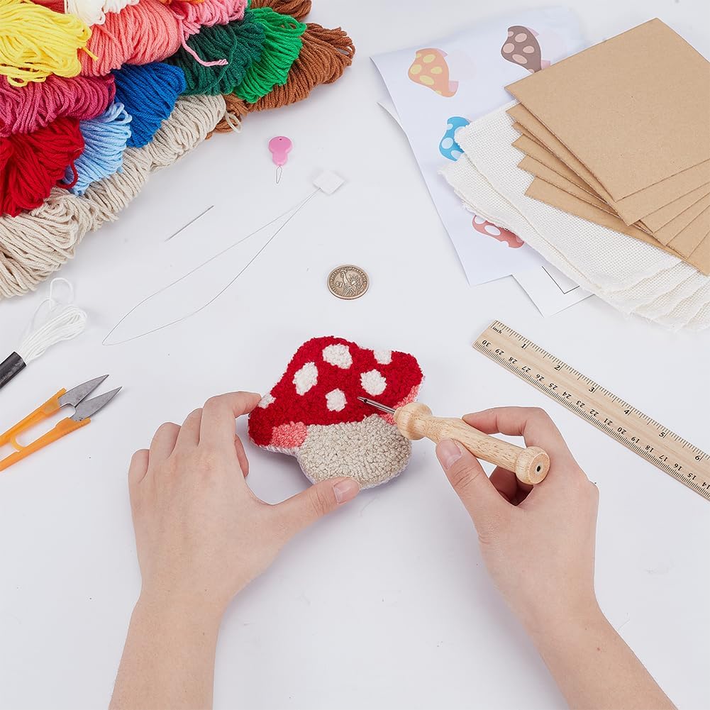 FREEBLOSS 6 Sets Punch Needle Kit Mushroom Punch Needle Coaster Punch Embroidery Kit Punch Needle Embroidery Rug Punch Needle Kit Needle Punch Kit Needle Punch Kit for Beginners