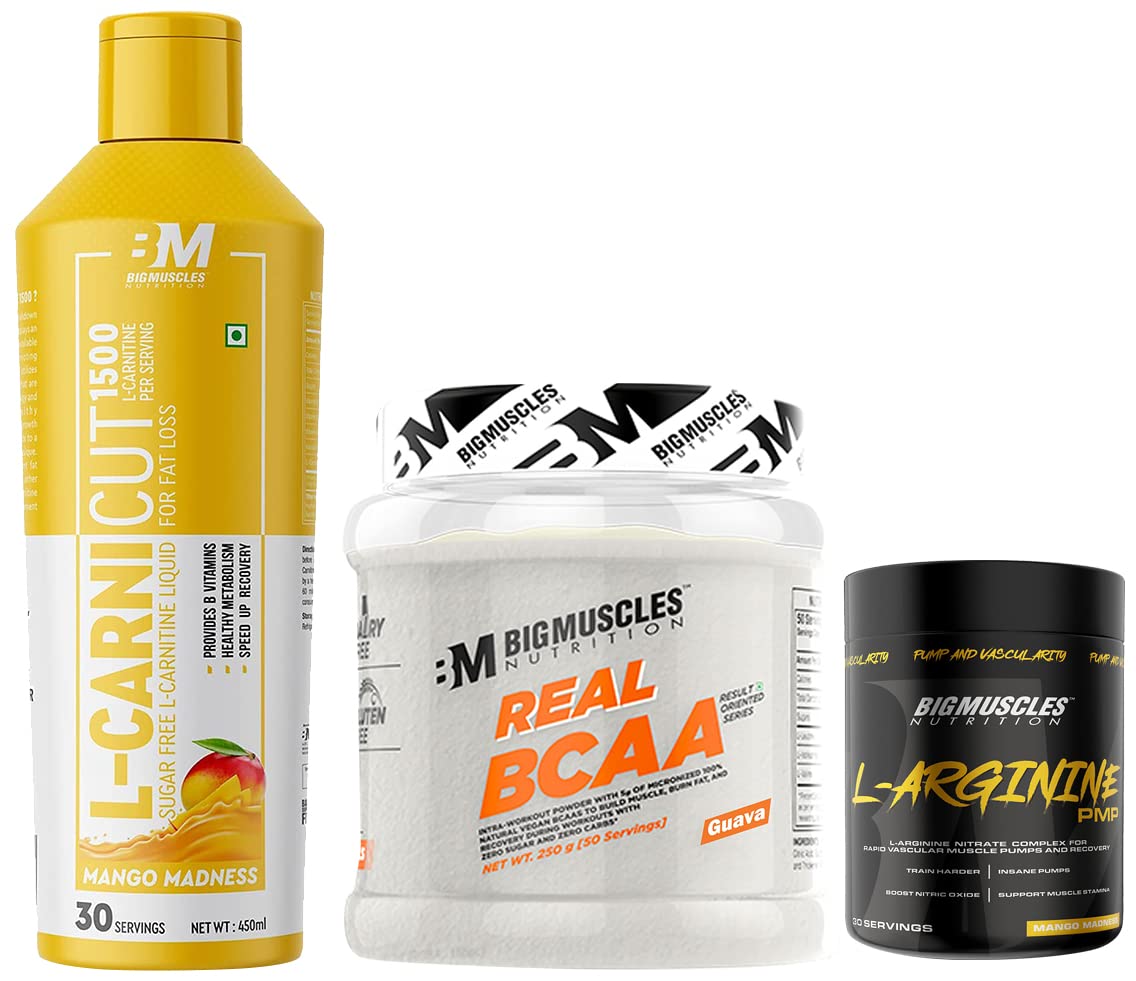 Bigmuscles Nutrition Real BCAA & Endurance BCAA Powder & LCarnicut Liquid LCarnitine With