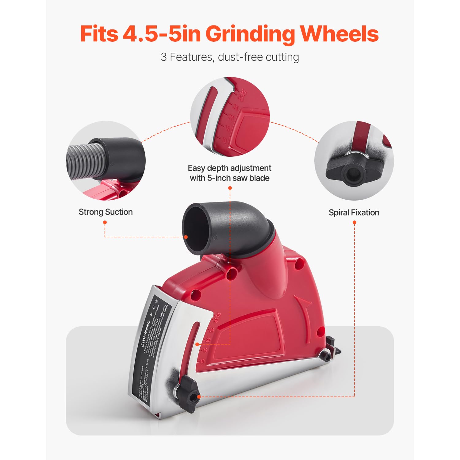 Happybuy Universal Angle Grinder Dust Shroud - 4-5 Inch Adjustable Cutting Depth Cover with Vacuum Adapter for Concrete, Wood & Stone (Not for Metal)