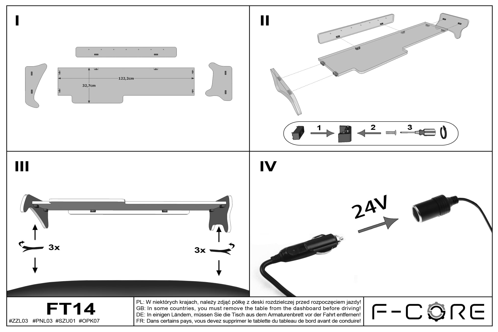 F-CORE Mesas al salpicadero camión Compatible con Man TGA 01.00-12.10 Larga Cabina XXL con cajón Panel LED 24V Negro/Rojo