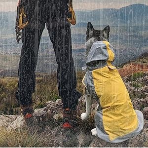 Dog Raincoat,Dog Waterproof Jacket,Reflective Dog Jacket with Hoodie,Lightweight Dog Poncho Slicker,Dog Rain Coat for Medium Large Dogs (Yellow, XXX-Large)