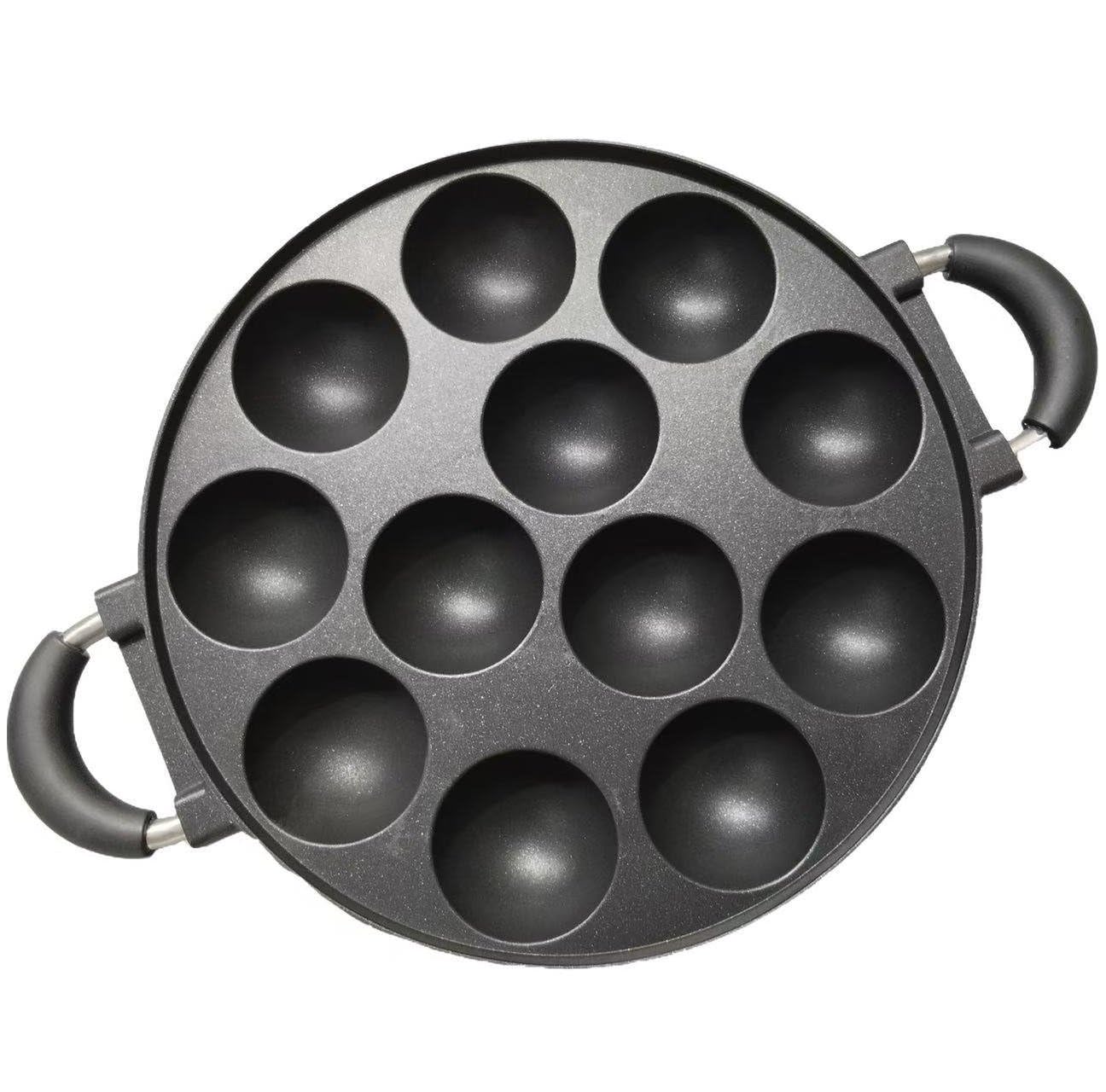 Sanfly Cast Iron Takoyaki Grill Pan Plate 12 Compartment Holes Nonstick Home Cooking Baking Forms Mold Tray Octopus Ball Baking Tray Perfect for Octopuses