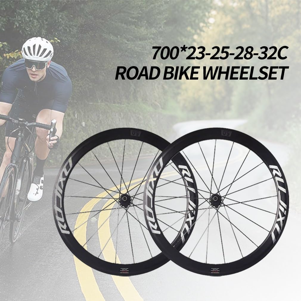 Zestaw kół do roweru górskiego, 700C, hamulec szosowy C/V/obręcz z piastą węglową, 50 mm, podwójne felgi ścienne przednie i tylne koła 8/9/10/11 biegów, kaseta 100/130 mm, QR 16H 21H, tył (złota