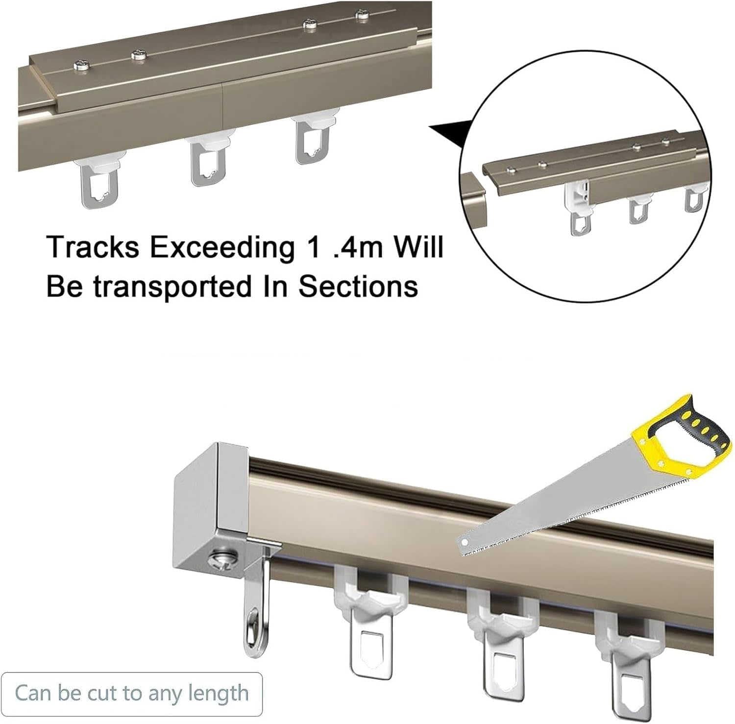 Rail de Rideau en Aluminium pour Montage au Plafond ou au Mur pour Rideaux et séparateurs de pièces Rail de Rideau avec glissières