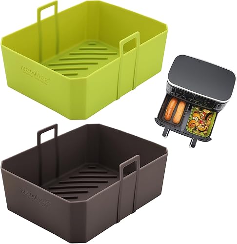 Forros de silicona para freidora de aire de 10 cuartos para Ninja DZ550DZ401, paquete de 2 bolsas de silicona platino sin BPA con asa, forro