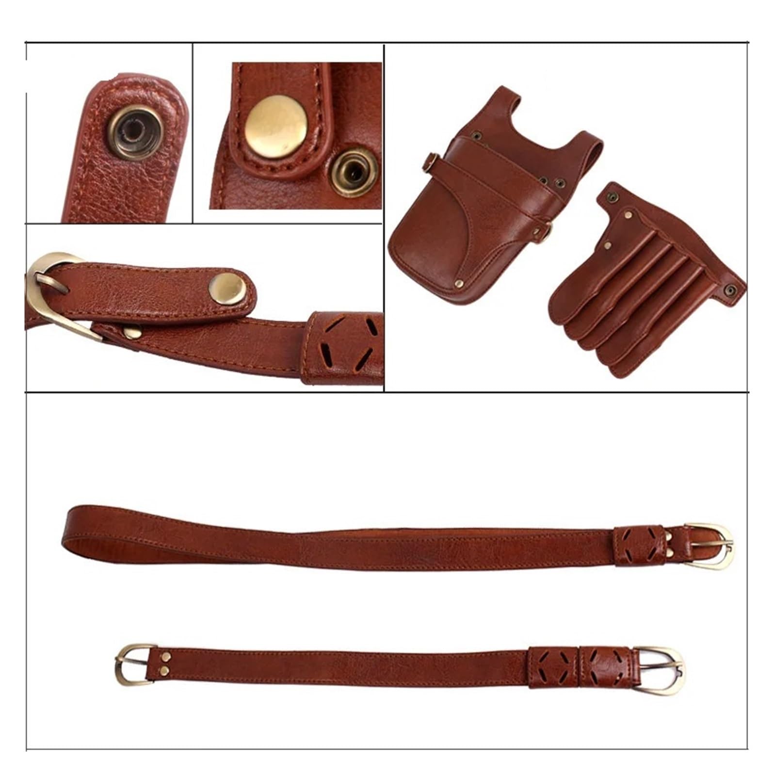 Friseurgürtel Haarscherentasche aus echtem Leder mit Clips, Friseurscheren-Holster, Beutelhalter, Etui mit Taillen-Schultergurt(Brown)