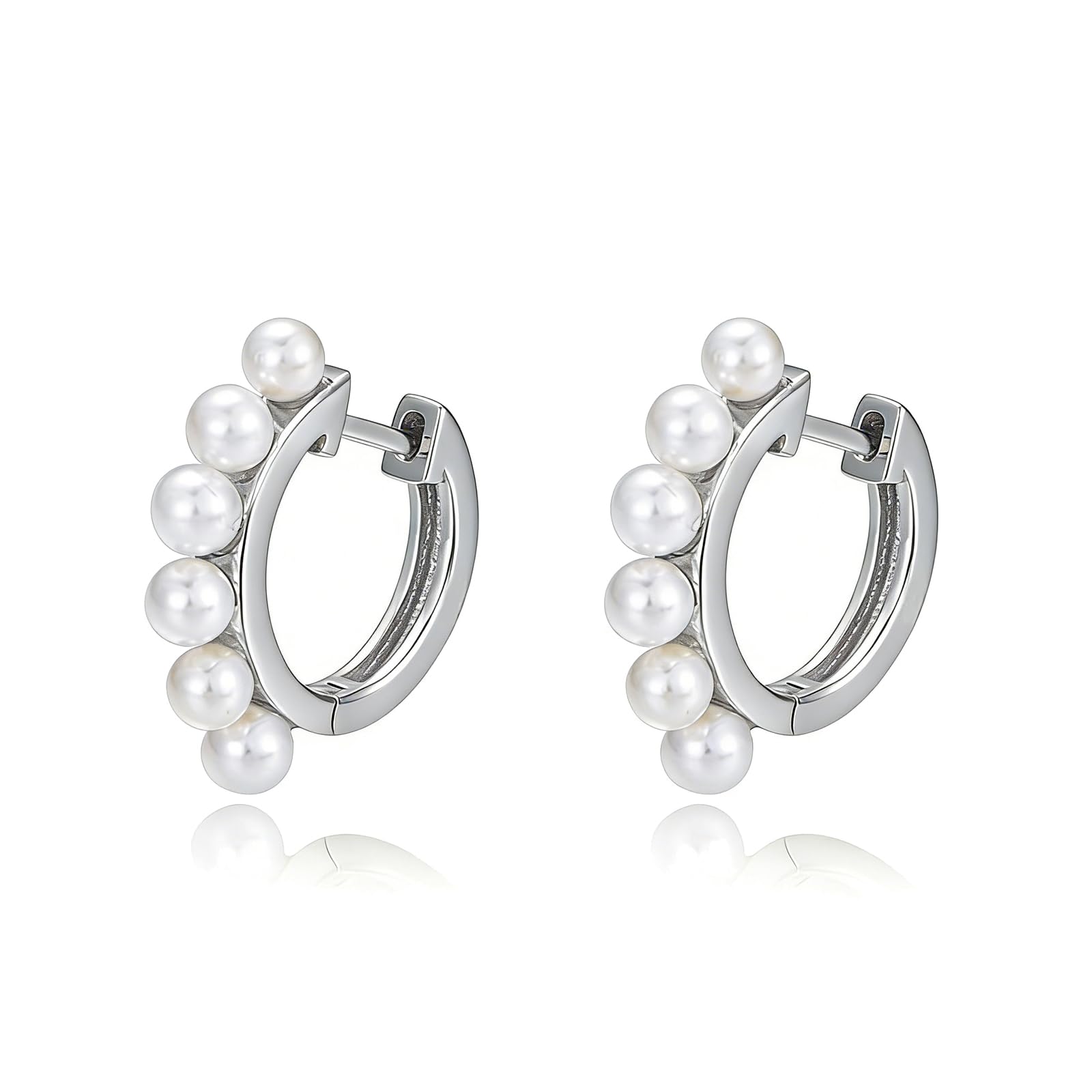 Wycian Pendientes de aro de oro de 18 quilates para mujer, aro con perlas, aretes de boda para novias