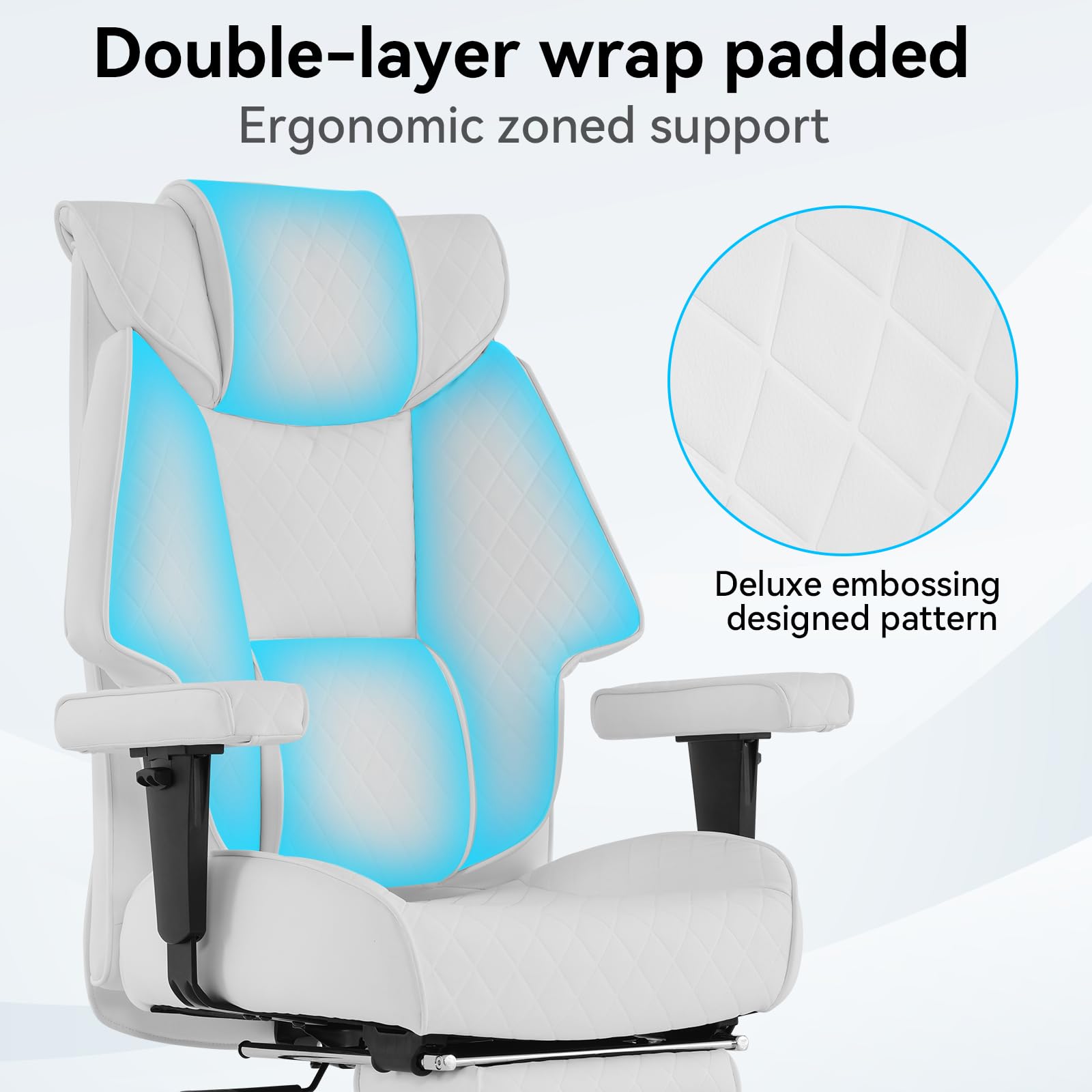 EXCEBET Big and Tall Office Chair with Footrest, PU Leather High Back Executive Office Chair 400lbs, Ergonomic Computer Chairs Lumbar Support for Heavy People (White) - 5