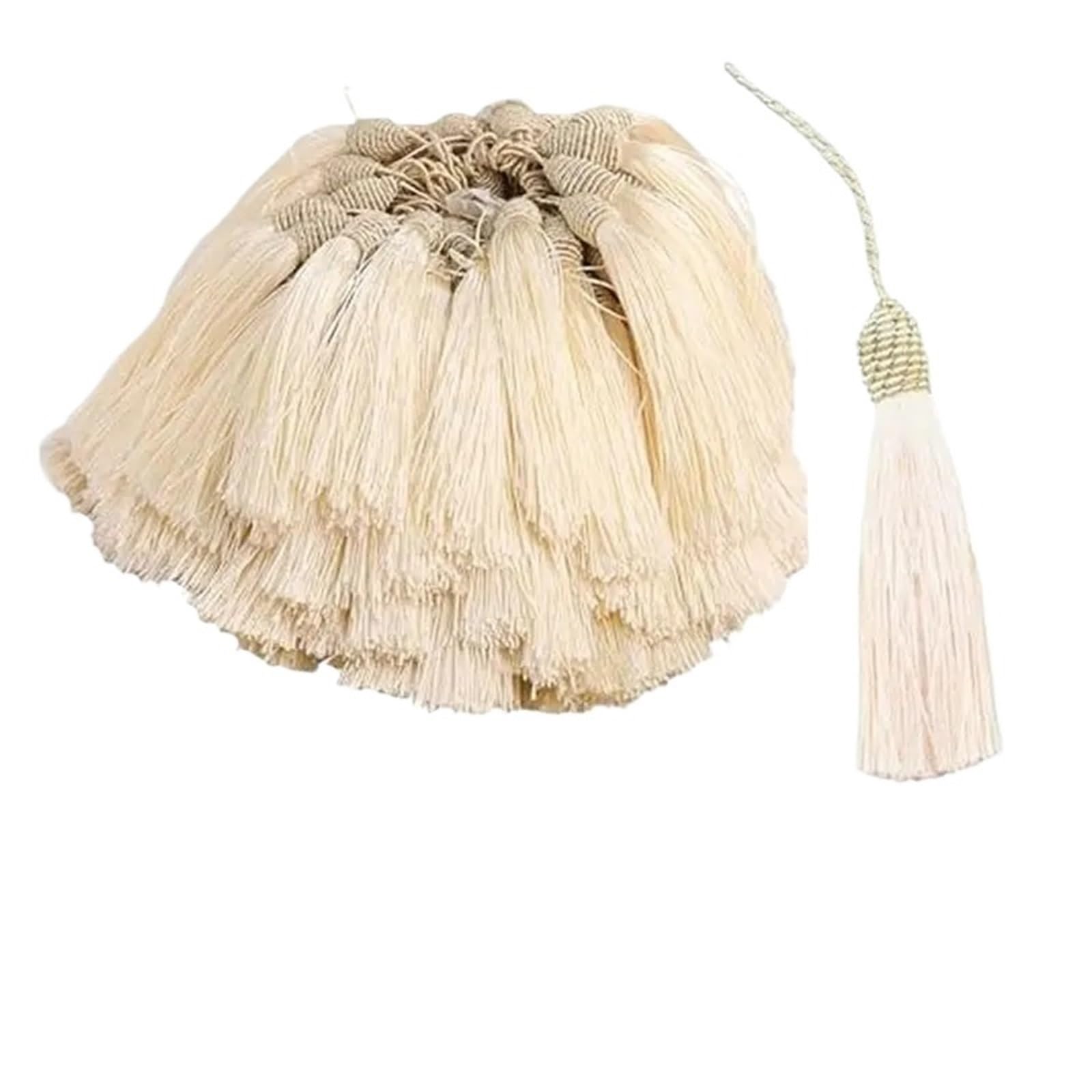 Handmade Craft Tassels, Tassels Decoration 15cm Silky Floss Bookmark with Cord Loop Making DIY Craft Accessory(Beige,10Pcs)