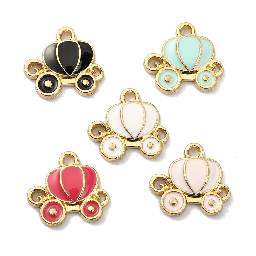 Airssory 50 Pcs 5 Colors Fairytale Pumpkin Carriage Charm Metal Enamel LightGold Princess Charms for Jewelry Making