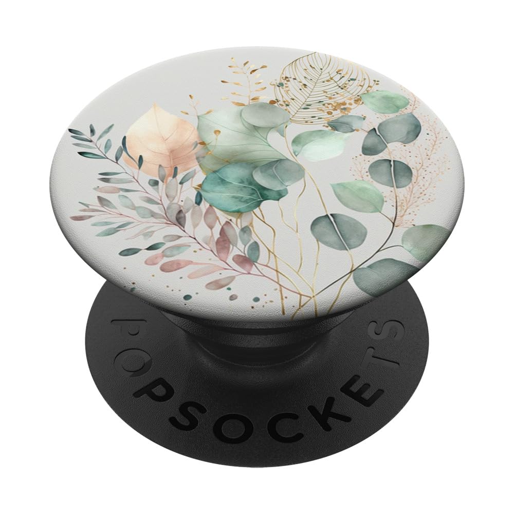 Botanical Watercolor Eucalyptus Leaves Green Blossom Flowery PopSockets Adhesive PopGrip