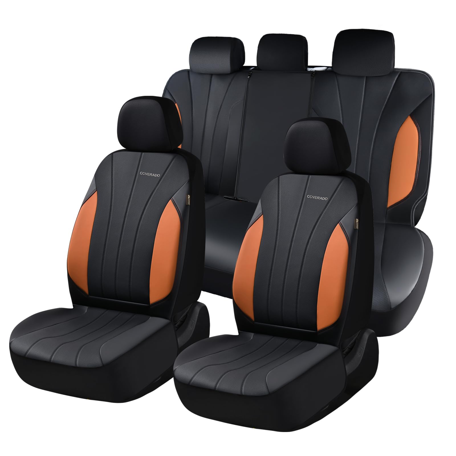 Coverado Car Seat Covers Full Set, 5 Seats Waterproof Nappa Leather Automotive Seat Protectors, Front &amp; Rear Luxury Mesh Seat Covers, All-Weather Universal Fit Most Cars for SUVs, Trucks, Brown&amp;Black