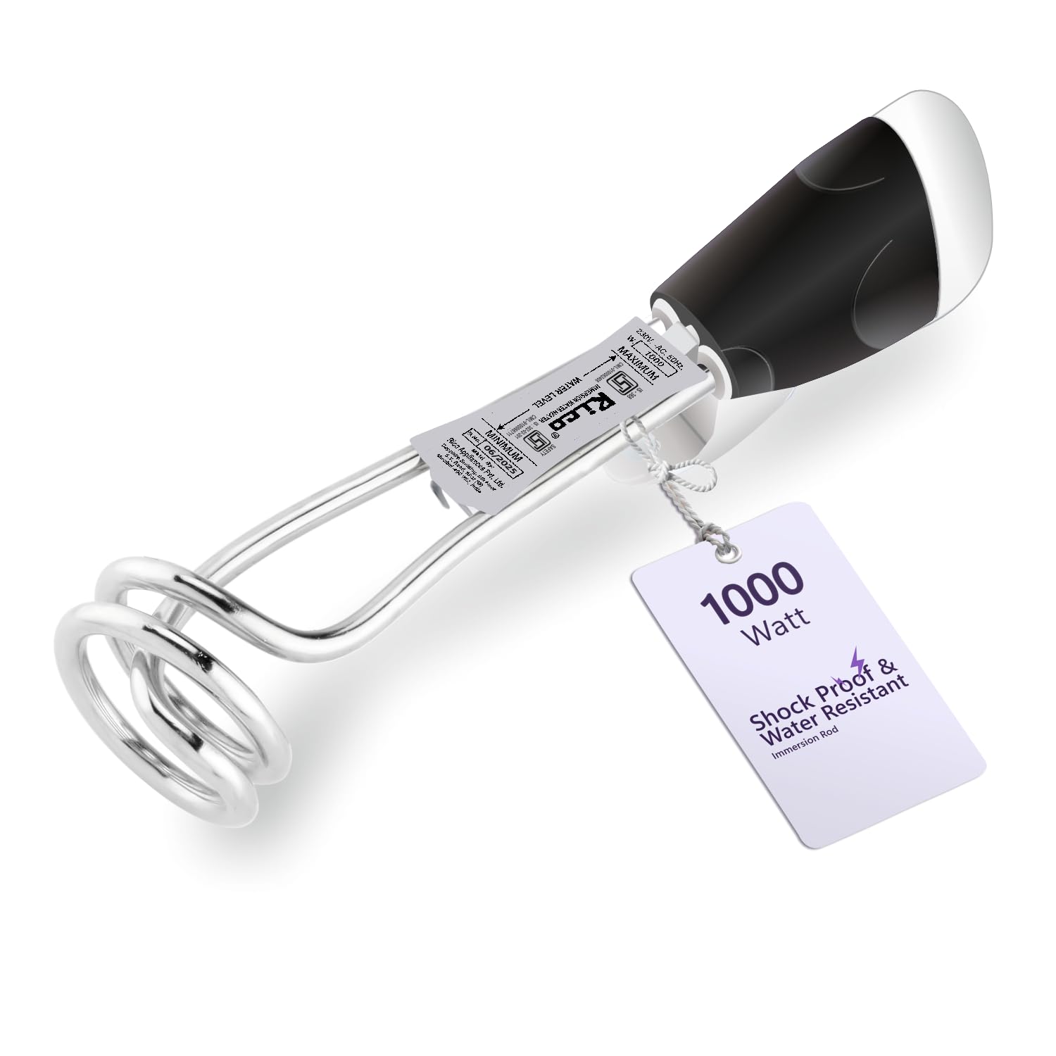 Rico IRPRO 1000 Watts Shockproof Japanese Technology Electric Water Heater Immersion Rod With Waterproof Protection|Instant Heating With Bucket Holder | ISI Certified 2 Y Replacement Warranty, Metal