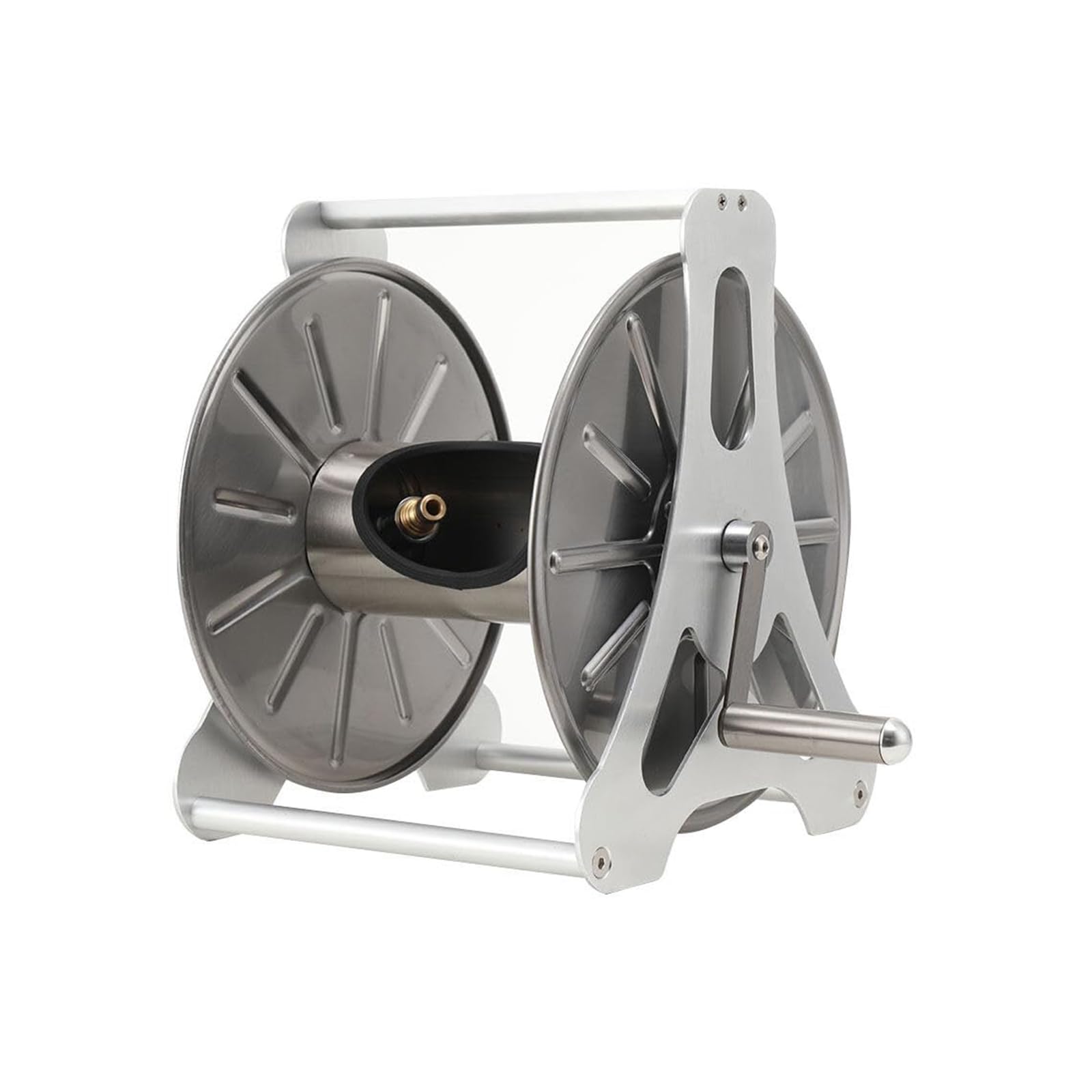 Kit de soporte para manguera de jardín, carrete de manguera montado en la pared con capacidad de 100 m, mango giratorio de 360° para un almacenamiento eficiente de la manguera de agua