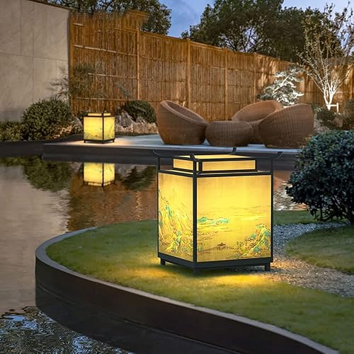 Miniatura 5 de ZEELYDE Luces de poste al aire libre, luz de pilar clásica china para exteriores, impermeable, luz solar para el hogar, jardín, villa, jardín,