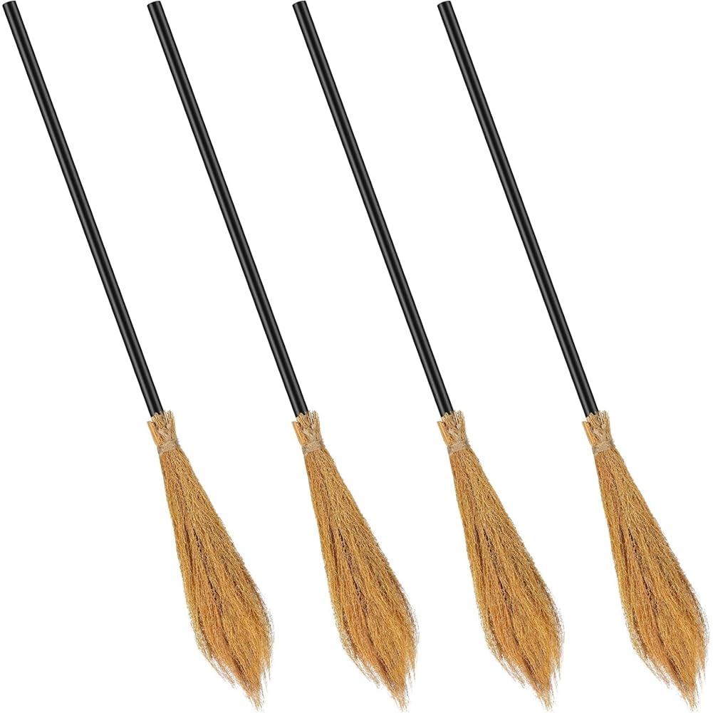 UDSKNV[KSL 4 Pieces Halloween Witch Broom Plastic Witch Broomstick Cosplay Broom Props Wizard Flying Stick Halloween Plastic Broom