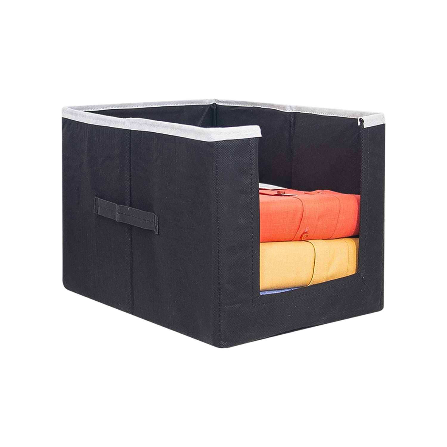 PrettyKrafts 1 Pc Non Woven Shirt Stacker/Cloth Organizer for Storage/Closet & Wardrobe Organizer for Storage/Foldable Shirt Organizer Cloth Storage Box (Black, 26x40x26 cm)