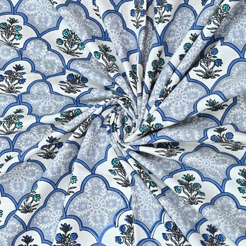 Image of India 100% Pure Cotton Jaipuri Printed Double Bedsheet with 2 Pillow Covers | Traditional Sanganeri Floral Design | Soft Breathable Fabric | King Size Bedsheet for Bedroom (Kaya33)