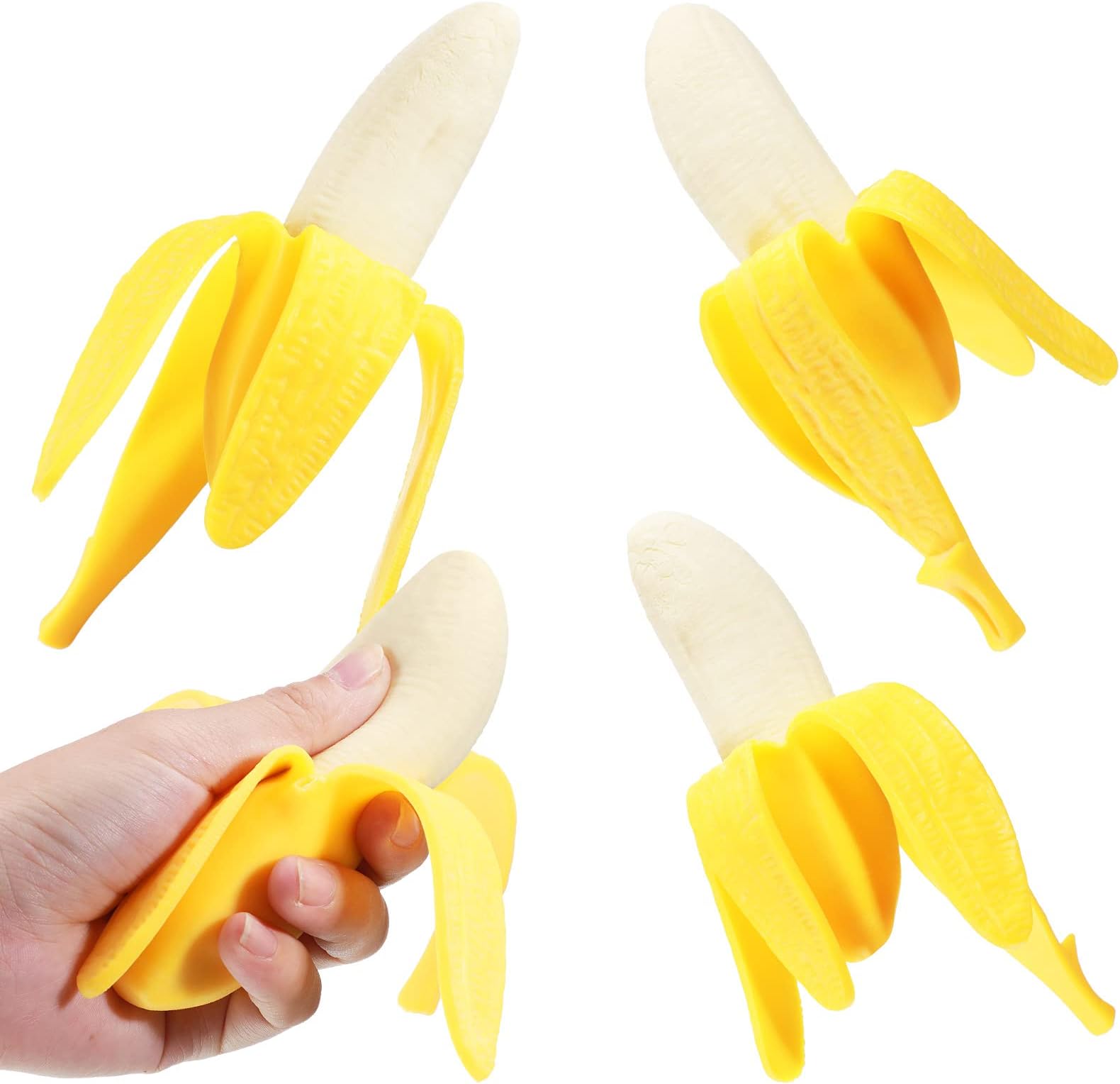 Zhanmai 4 Pieces Banana Toy Banana Squishy Banana Fidget Toy Fake Banana Corn Toy Fake Corn Soft Stress Relief Toys Rubber Stretchy Banana Fruit Stress Toy Party Favors for Little Ones (Banana Style)
