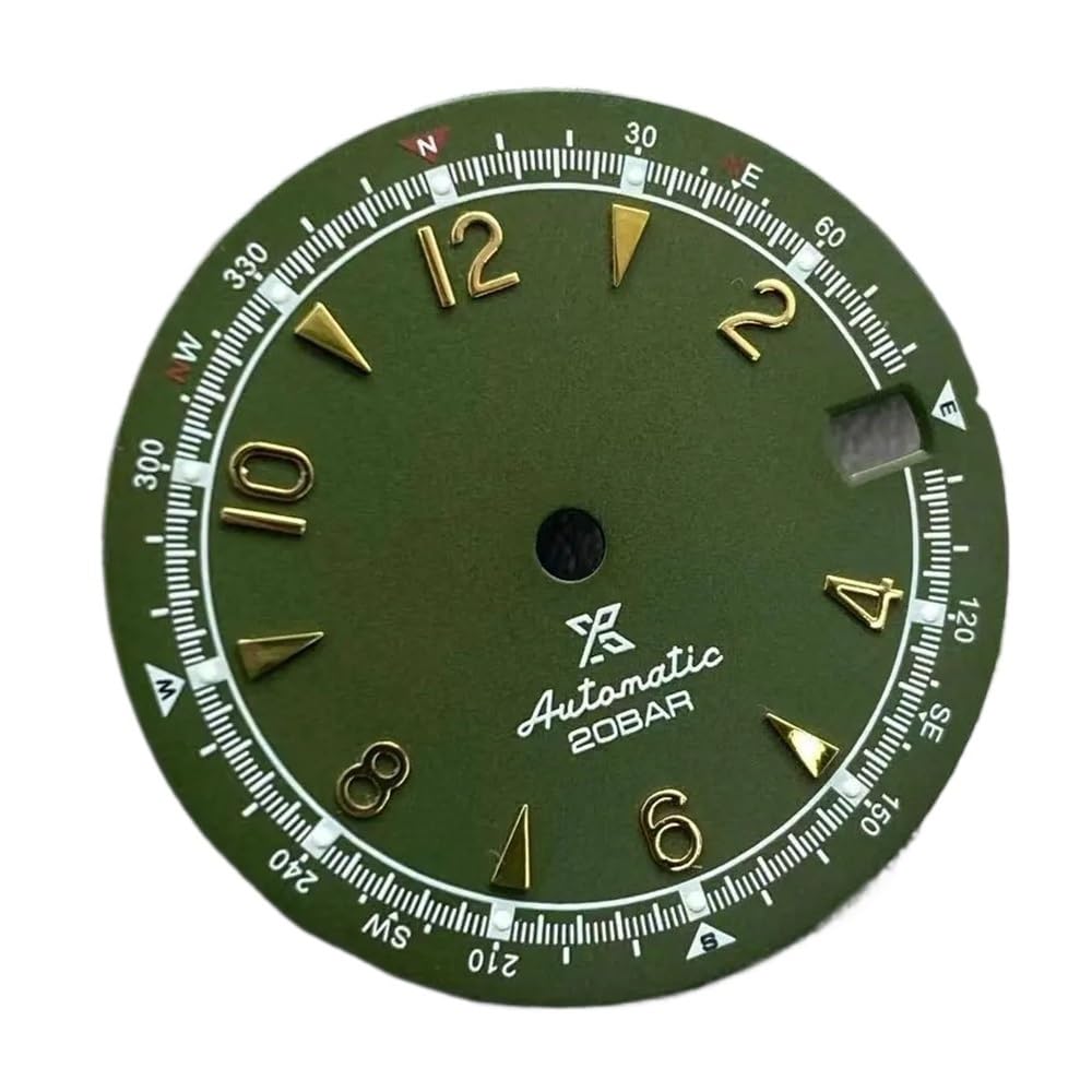 Quadrante retrò orologio verde opaco da 28,5 mm con lancette verdi luminose