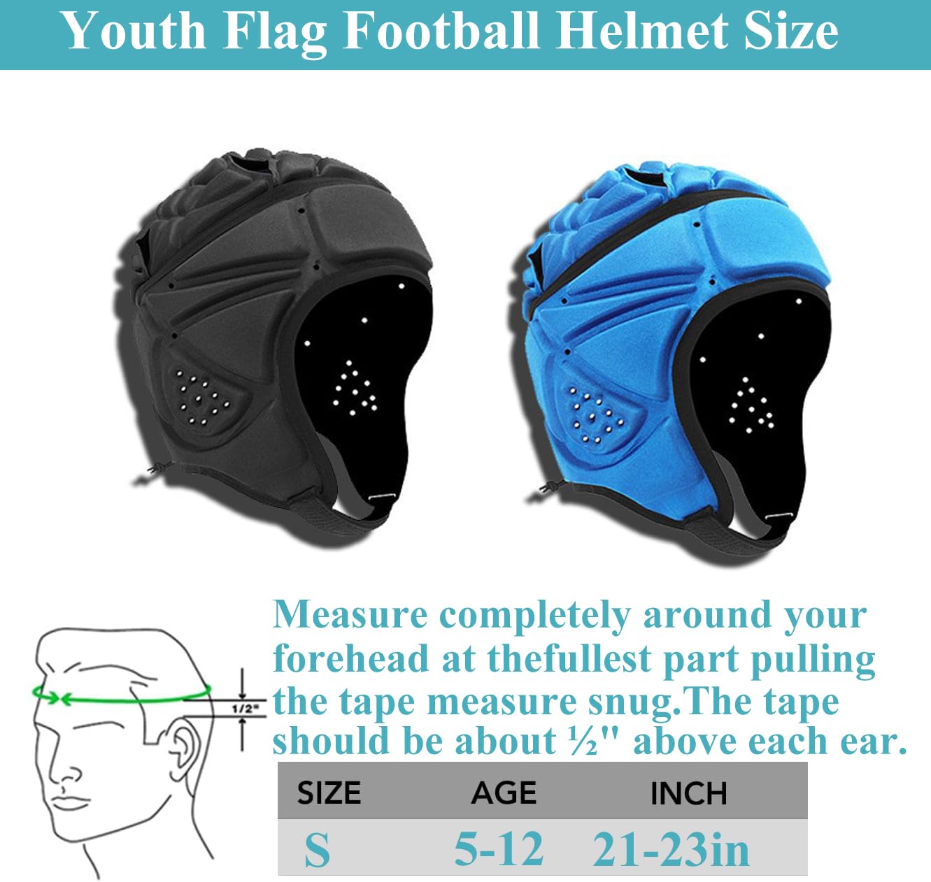 Flag Football Helmet Youth, Adjustable Special Needs Hat, Lightweight Breathable Soft Helmet for Flag Football for Soccer, Hockey, Baseball, EVA Soft Shell Cap 7v7 (Blue)