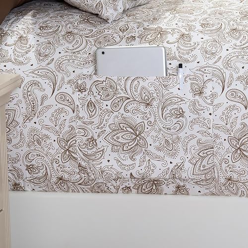 Image of Elegant Comfort Softest and Coziest 6-Piece Sheet Set - 1500 Premium Hotel Quality Microfiber - Deep Pocket, Wrinkle Resistant 6-Piece Paisley Pattern Bed Sheet Set, Full, Paisley Taupe