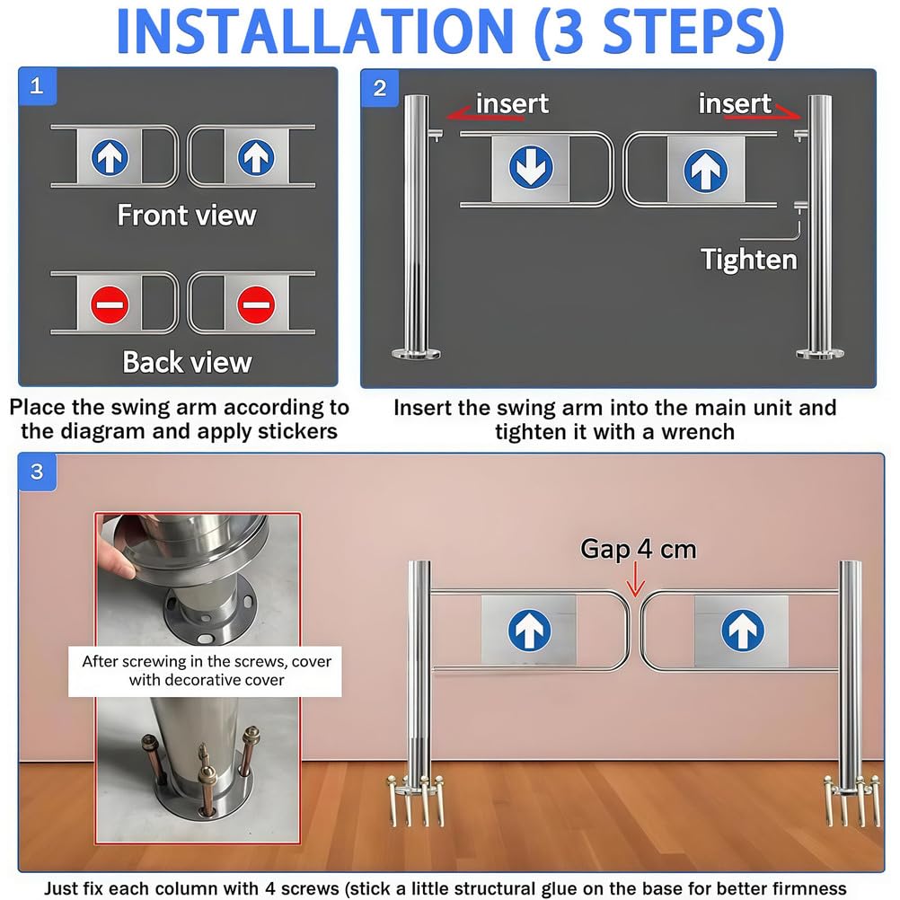 Puerta oscilante de seguridad con resorte de apertura de 90°, barrera de metal, valla industrial con montaje en poste para pasillos de fábrica y mercado, control de acceso duradero y seguro