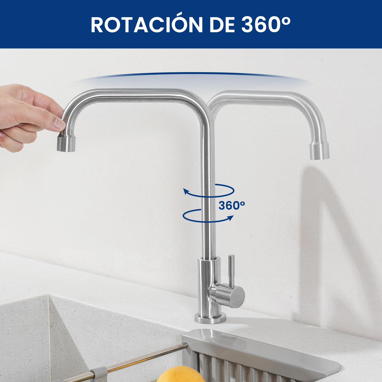 CECIPA Robinet Eau Froide En Acier Inoxydable, Robinet Pivotant à 360°, Mitigeur pour Cuisine, WC Invités, Jardin et Camping Car