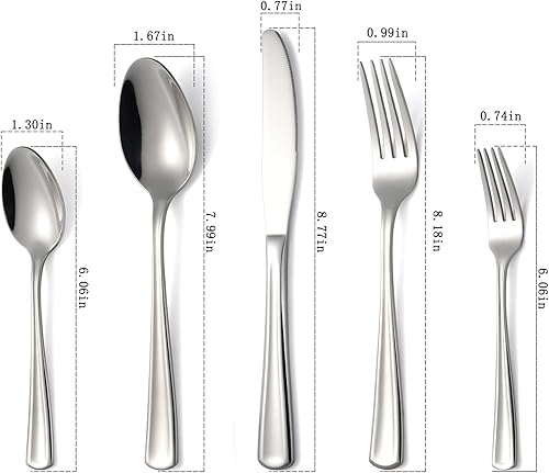Miniatura 2 de Juego de cubiertos de acero inoxidable de 20 piezas para 4 cubiertos modernos, incluye cuchillos, tenedores, cucharas para el hogar, cocina,