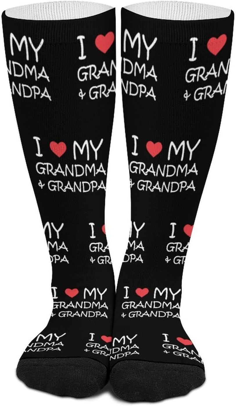 I Love My Grandpa And Grandma Knee High Socks Athletic Long Stockings Sport Casual Crew Tube Sock Boot 46cm